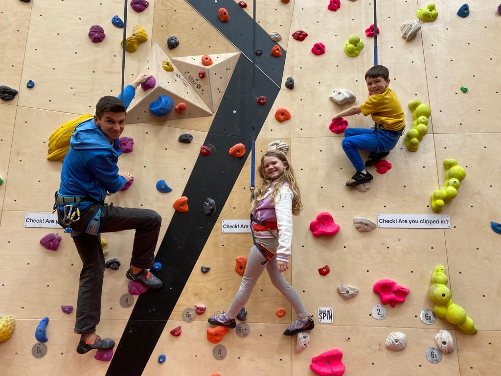 Indoor beginners at a climbing wall